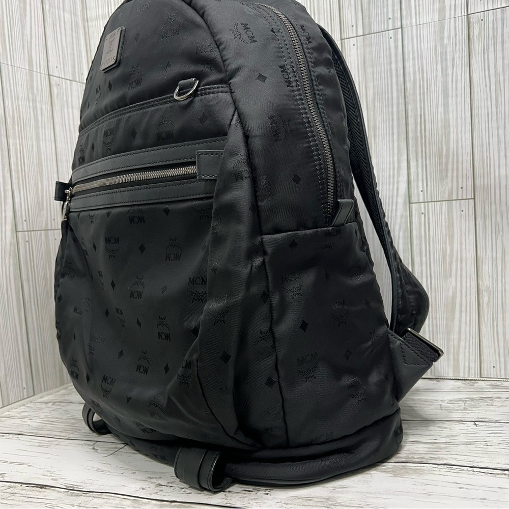 MCM Stark Backpack Black Nylon Logo Print Medium Unisex Designer Travel Bag - Picture 11 of 16
